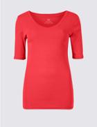 Marks & Spencer Pure Cotton V-neck Half Sleeve T-shirt Flame