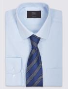 Marks & Spencer Cotton Blend Easy To Iron Regular Fit Shirt Blue Mix