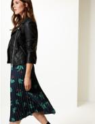 Marks & Spencer Floral Print Pleated Midi Skirt Navy Mix