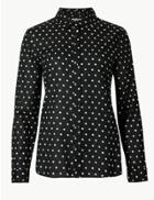 Marks & Spencer Pure Cotton Polka Dot Long Sleeve Shirt Black Mix