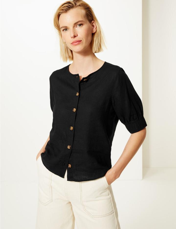 Marks & Spencer Linen Rich Blouse Black
