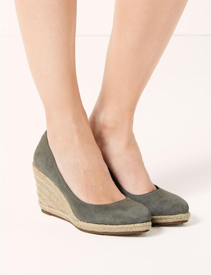 Marks & Spencer Suede Wedge Heel Almond Toe Espadrilles Grey