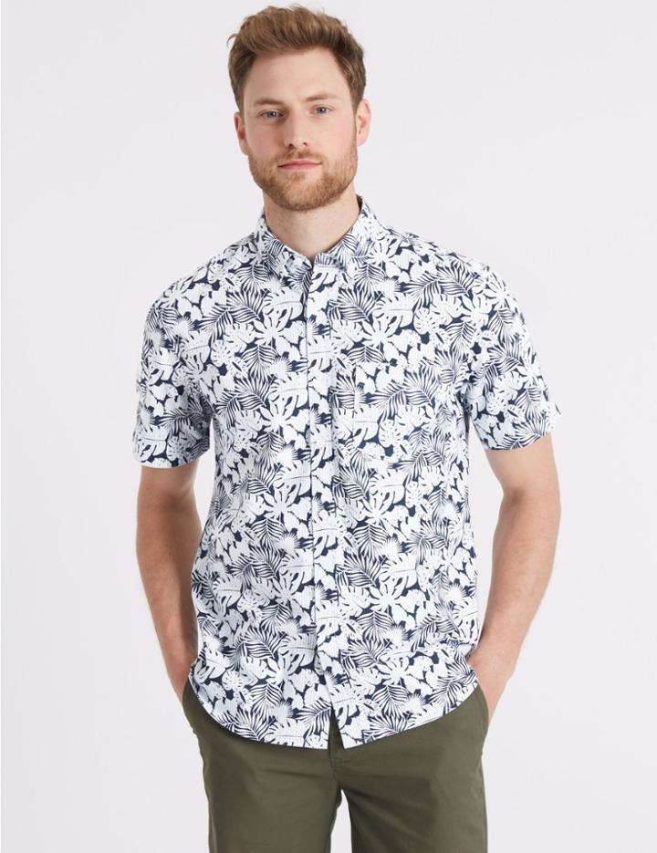 Marks & Spencer Pure Cotton Leaf Printed Shirt Chambray Mix