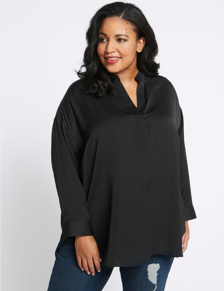Marks & Spencer Curve Satin Notch Neck Long Sleeve Blouse Black