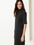Marks & Spencer Striped Short Sleeve Shift Midi Dress Black Mix