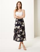 Marks & Spencer Floral Print Asymmetric Skirt Navy Mix
