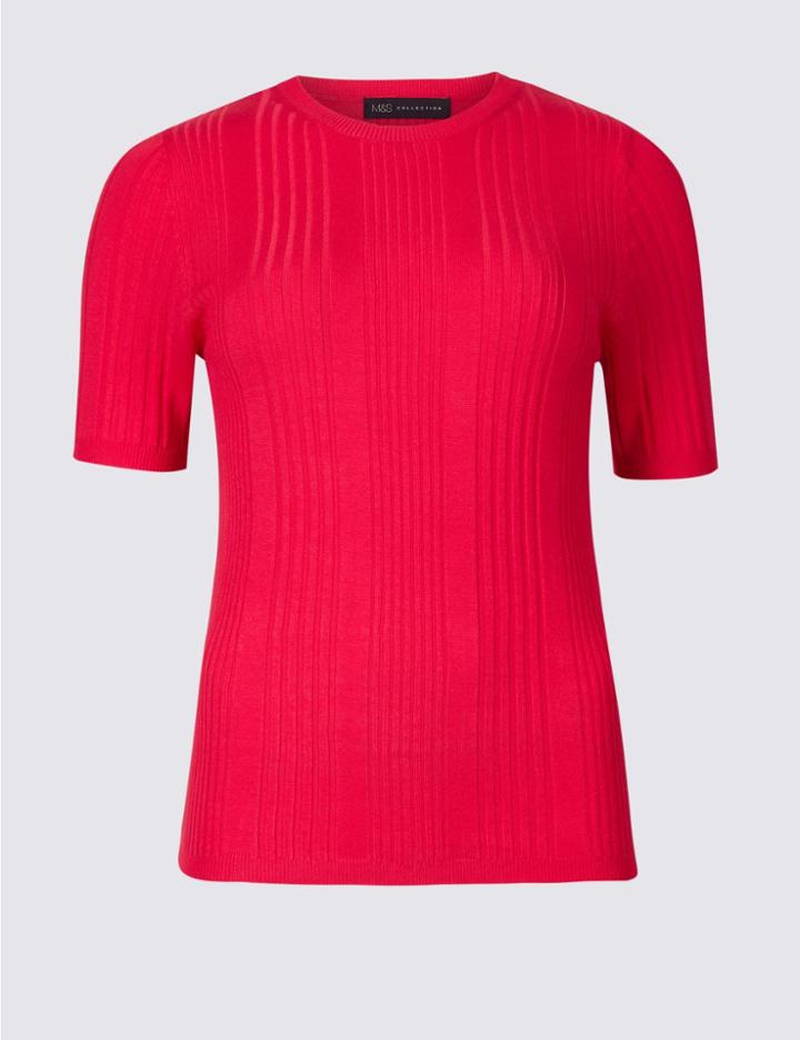 Marks & Spencer Round Neck Short Sleeve Jumper Lipstick