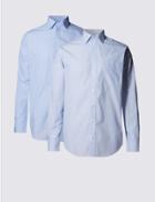 Marks & Spencer 2 Pack Easy To Iron Regular Fit Shirts Blue Mix