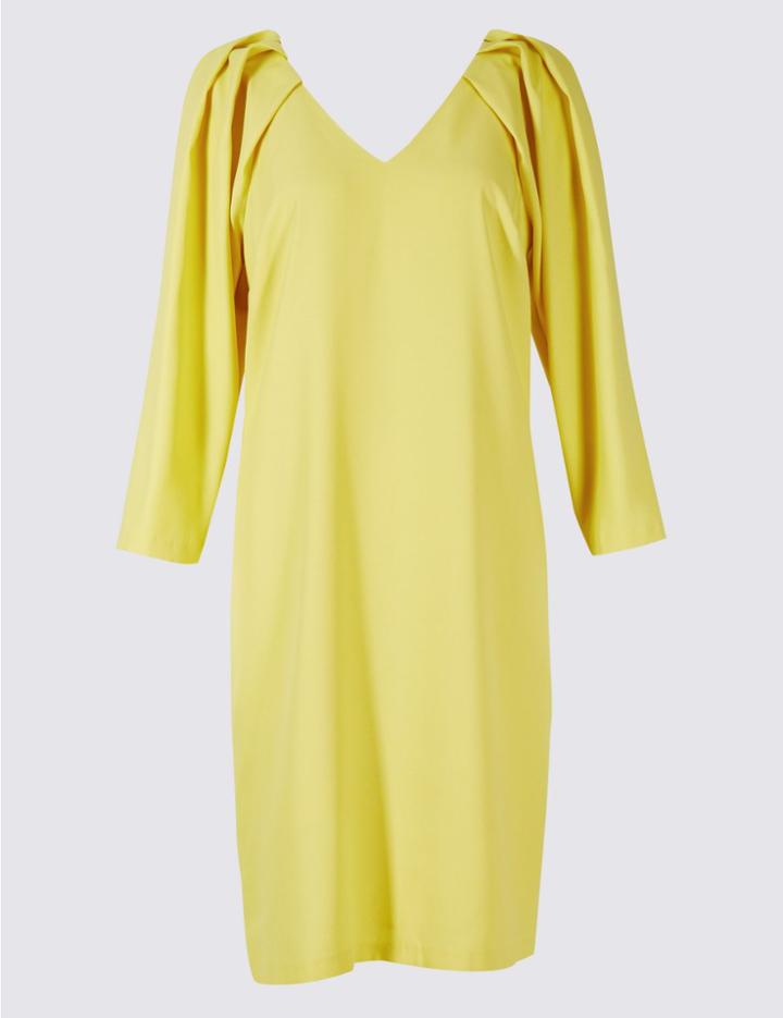 Marks & Spencer Pleated 3/4 Sleeve Tunic Midi Dress Citrus
