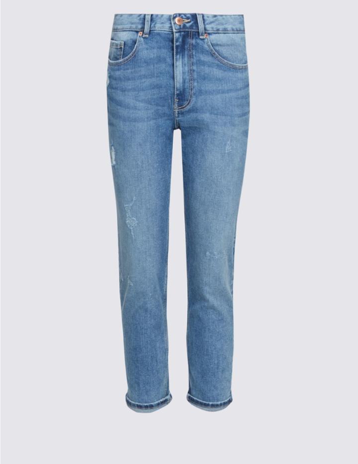 Marks & Spencer Relaxed Slim Leg Mid Rise Cropped Jeans Medium Blue