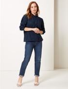 Marks & Spencer Petite Cotton Rich Textured Blouse Navy
