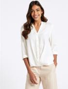 Marks & Spencer Modal Rich Striped 3/4 Sleeve Blouse Soft White
