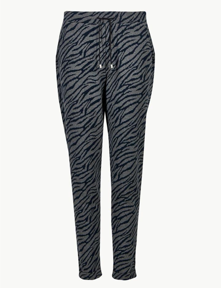 Marks & Spencer Animal Print Ankle Grazer Trousers Navy Mix