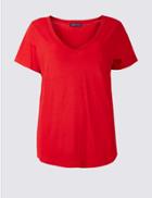Marks & Spencer Pure Cotton V-neck Short Sleeve T-shirt Bright Red