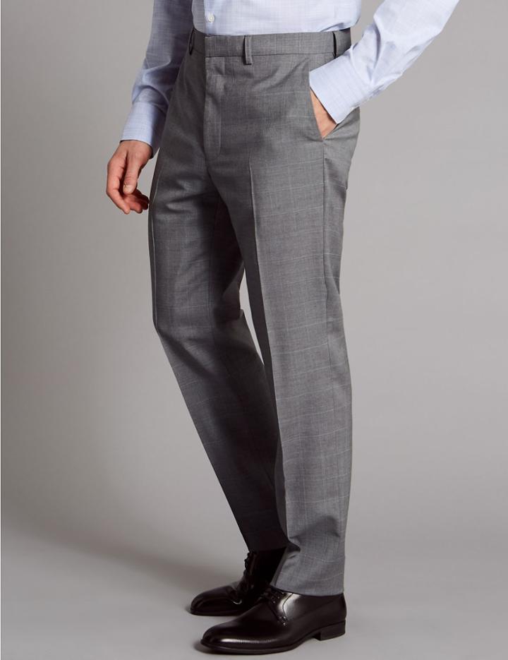 Marks & Spencer Grey Checked Tailored Fit Wool Trousers Light Grey
