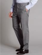Marks & Spencer Grey Checked Tailored Fit Wool Trousers Light Grey