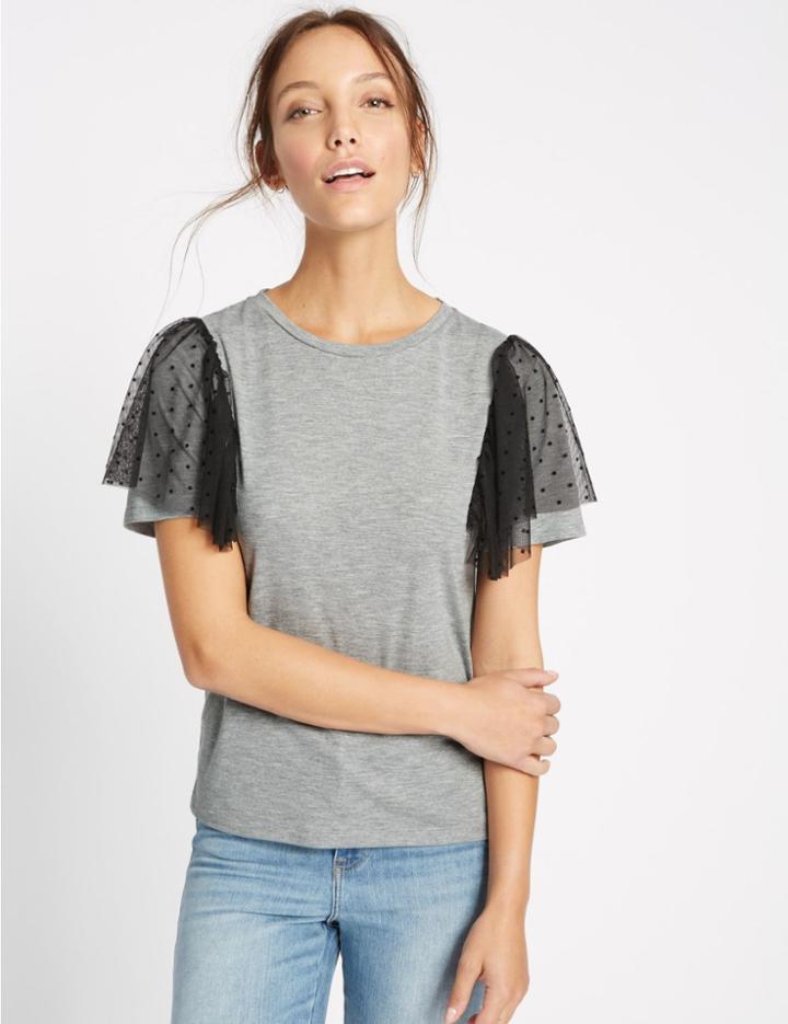 Marks & Spencer Mesh Shoulder Short Sleeve T-shirt Grey