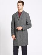 Marks & Spencer Wool Blend Revere Overcoat Black/white