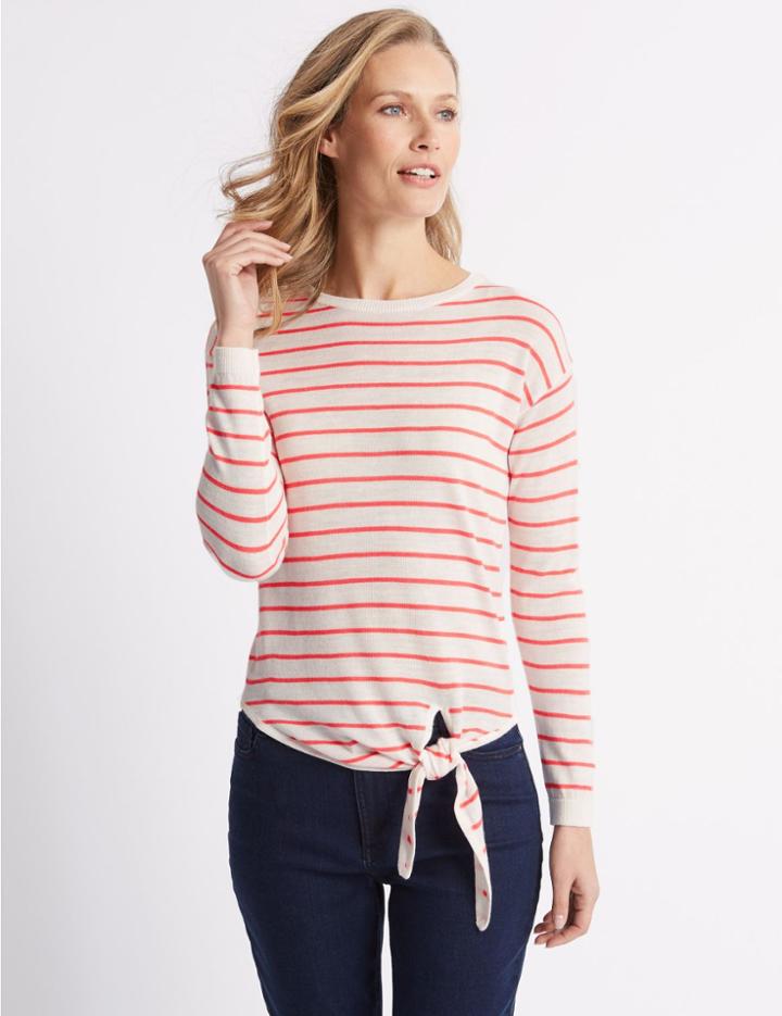 Marks & Spencer Striped Round Neck Long Sleeve Jumper Hot Pink