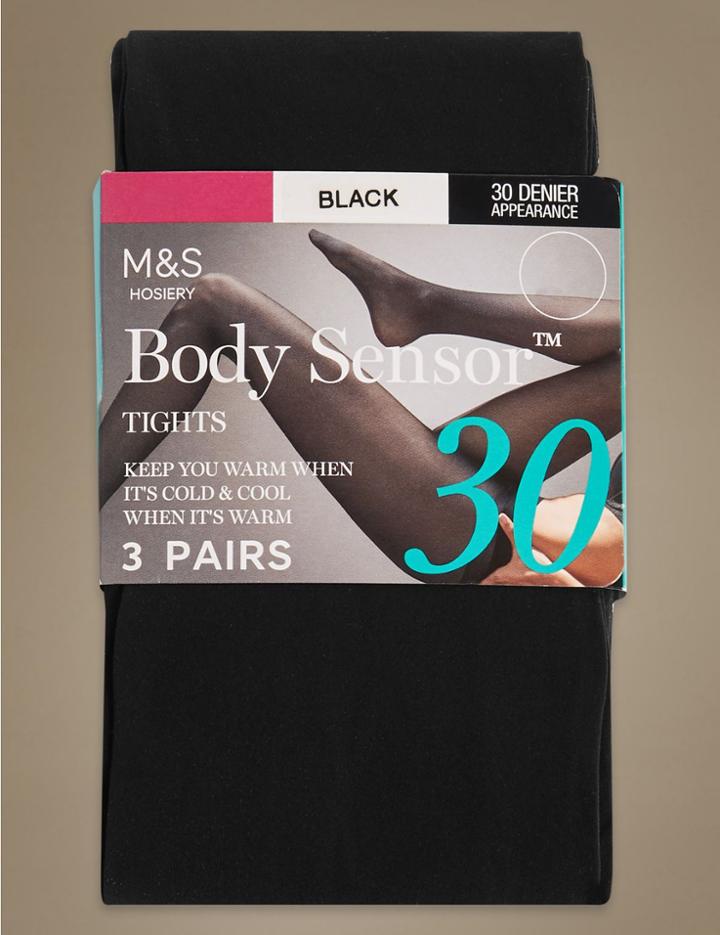 Marks & Spencer 3 Pair Pack 30 Denier Body Sensor&trade; Opaque Tights Black