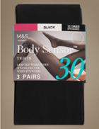 Marks & Spencer 3 Pair Pack 30 Denier Body Sensor&trade; Opaque Tights Black