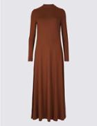 Marks & Spencer Jersey Turtle Neck Tunic Maxi Dress Brown