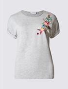 Marks & Spencer Bird Embellished Short Sleeve T-shirt Grey Mix