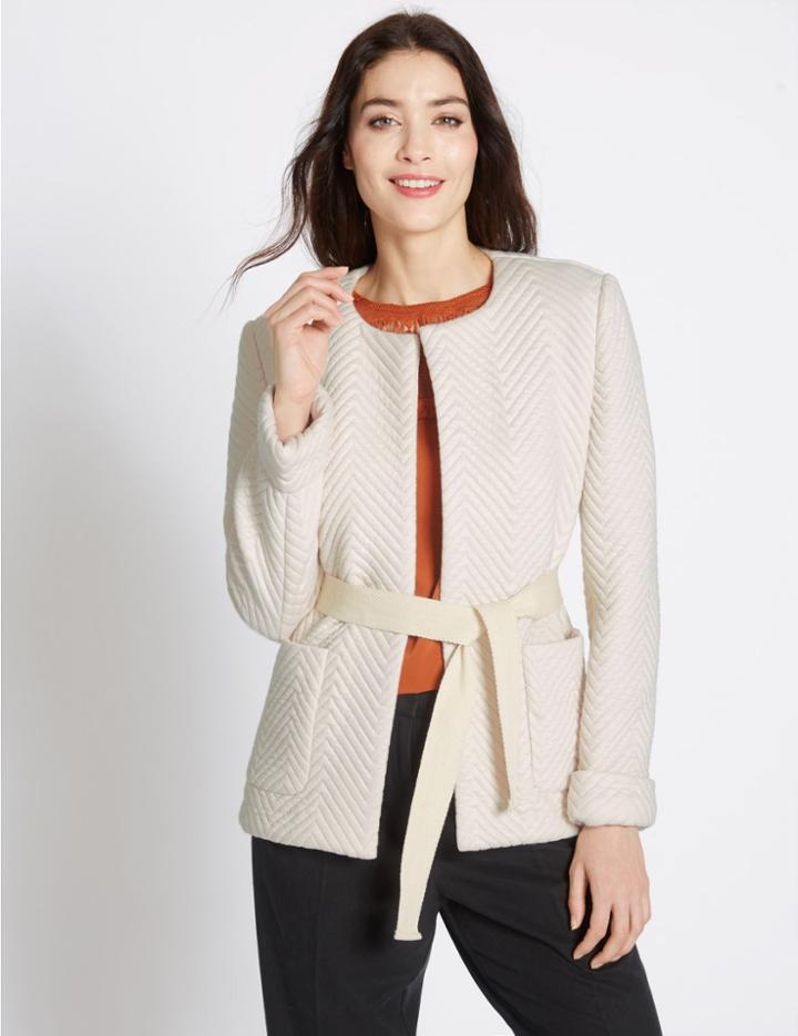 Marks & Spencer Textured Jacket With Belt Neutral