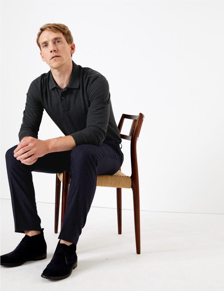 Marks & Spencer Cotton Long Sleeve Polo Shirt