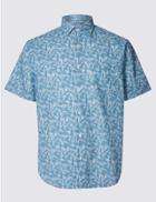 Marks & Spencer Pure Cotton Printed Shirt With Pocket Turquoise Mix