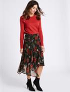 Marks & Spencer Floral Print Chiffon A-line Midi Skirt Black Mix