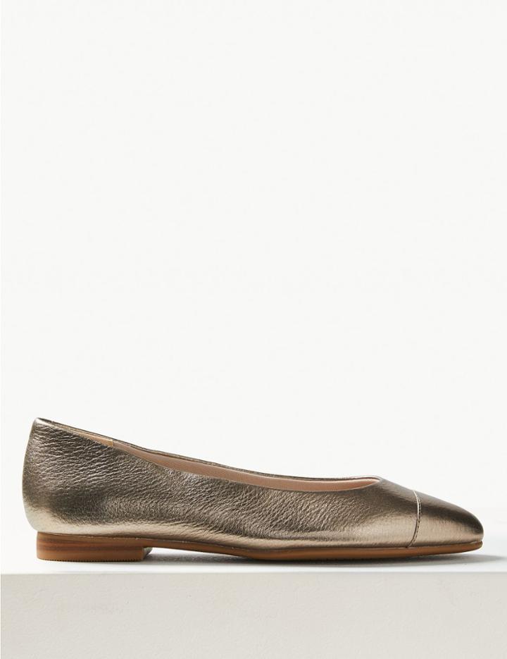Marks & Spencer Leather Almond Toe Pumps Gold