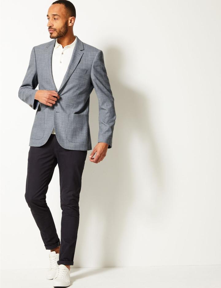 Marks & Spencer Checked Regular Fit Jacket Light Blue