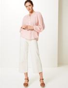 Marks & Spencer Collarless Blouson Sleeve Blouse Pale Coral