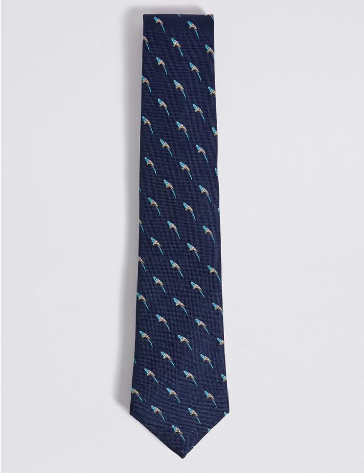 Marks & Spencer Pure Silk Novelty Tie Navy Mix