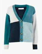 Marks & Spencer Patchwork V-neck Cardigan Blue Mix