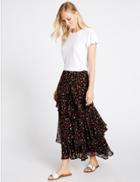 Marks & Spencer Tiered Ditsy Print A-line Maxi Skirt Black Mix