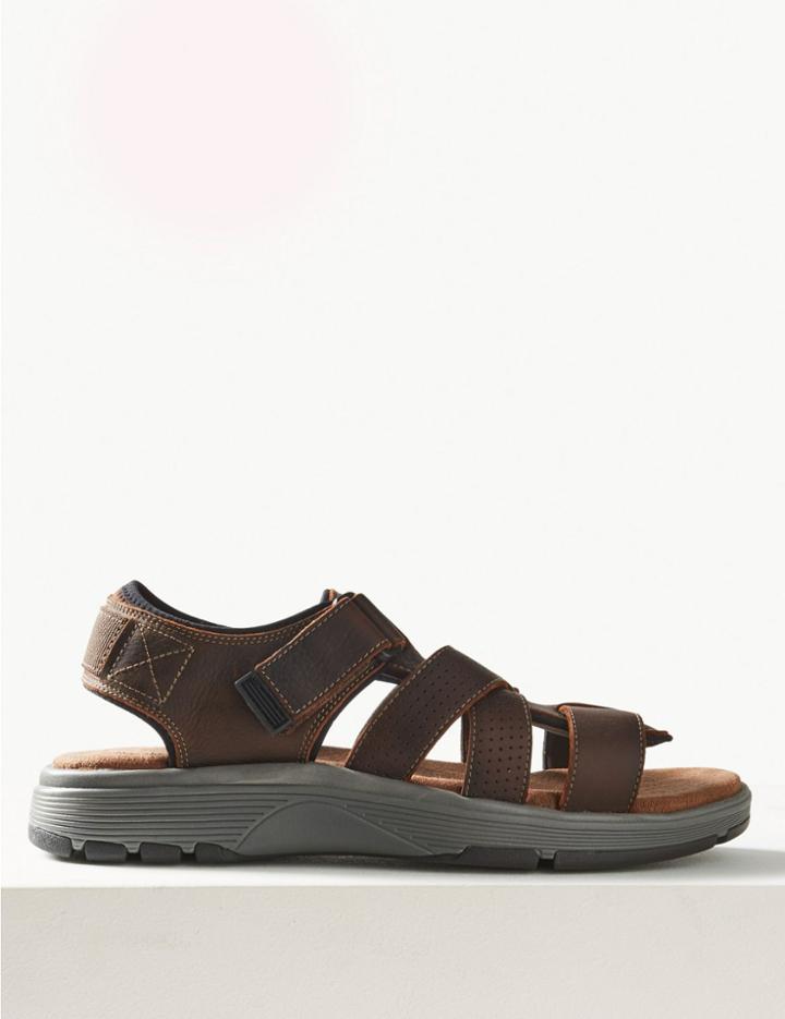 Marks & Spencer Leather Riptape Sandals Dark Brown