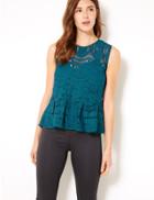 Marks & Spencer Lace Round Neck Shell Top Dark Marine