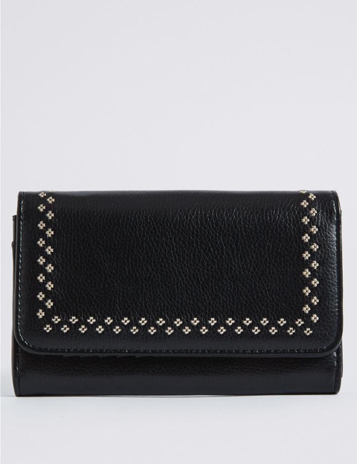 Marks & Spencer Faux Leather Twin Needle Purse Black Mix