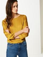 Marks & Spencer Round Neck 3/4 Sleeve Blouse Ochre