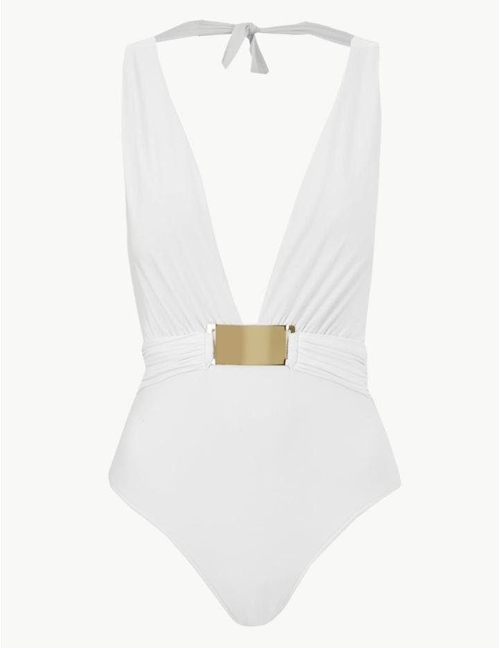 Marks & Spencer Light Control Padded Plunge Swimsuit White