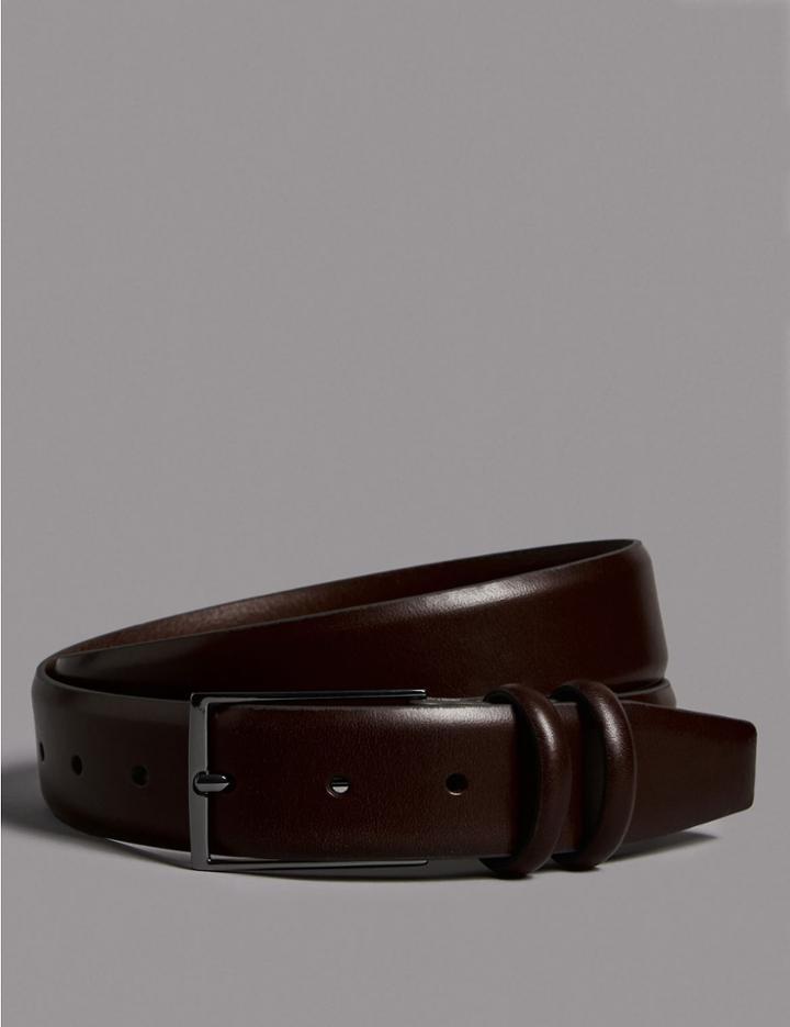 Marks & Spencer Leather Rectangular Buckle Belt Brown