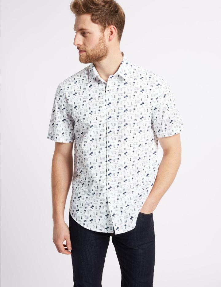 Marks & Spencer Pure Cotton Surfboard Printed Shirt White