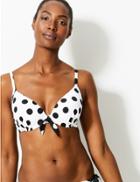 Marks & Spencer Spot Print Plunge Bikini Top A-g White Mix