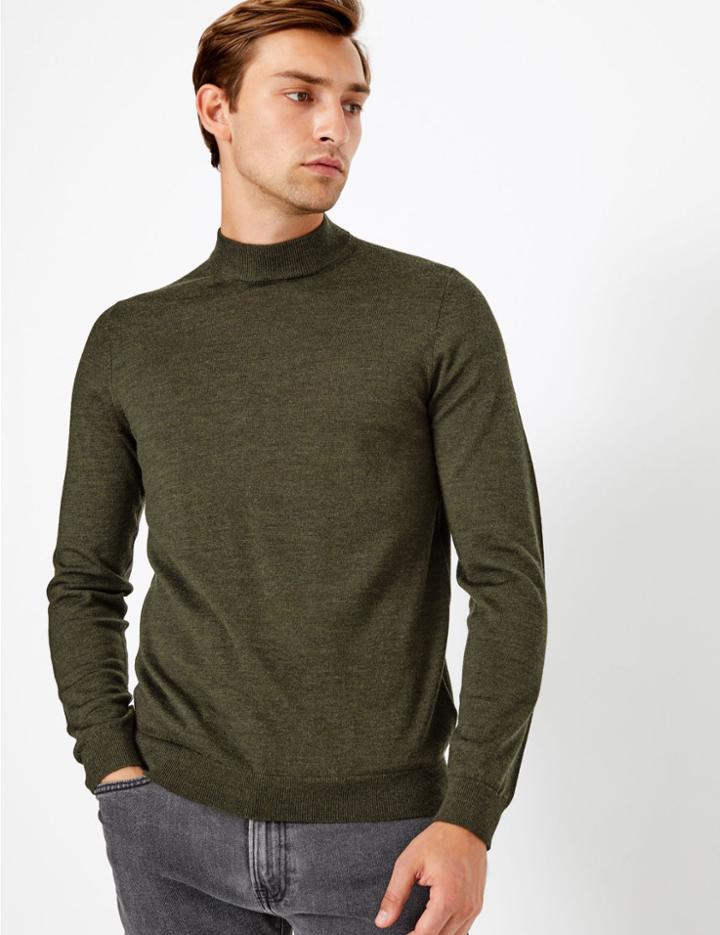 Marks & Spencer Pure Merino Wool High Neck Jumper Khaki