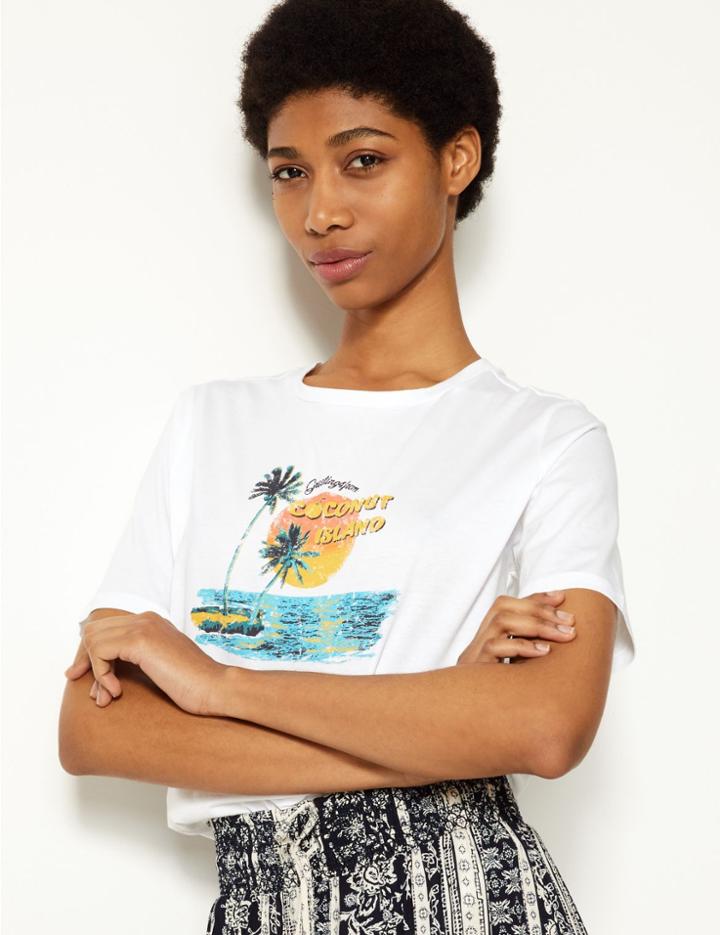 Marks & Spencer Pure Cotton Printed Straight Fit T-shirt White Mix