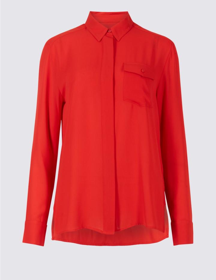 Marks & Spencer Pocket Detail Long Sleeve Shirt Tomato