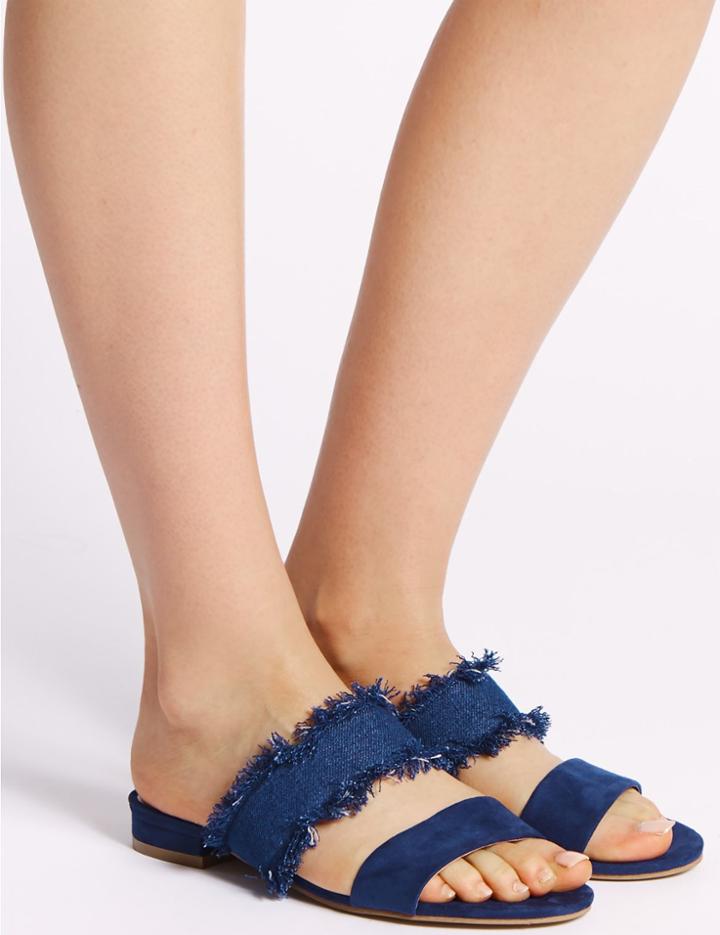Marks & Spencer Two Band Slide Mule Sandals Denim