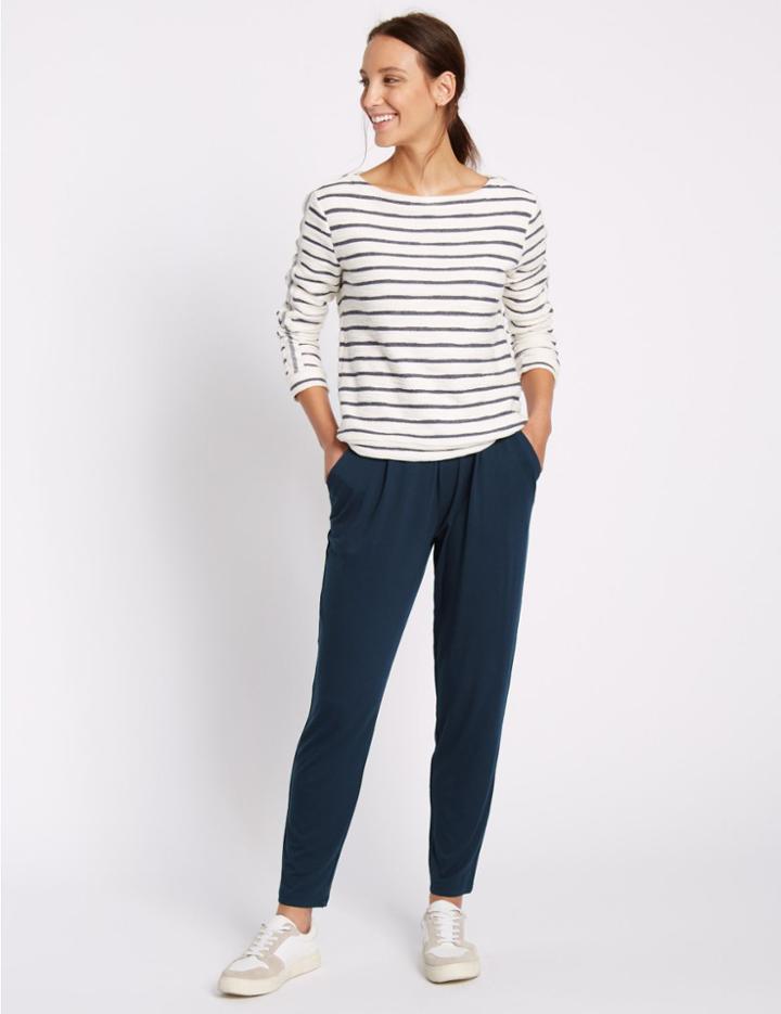 Marks & Spencer Jersey Tapered Leg Trousers Navy